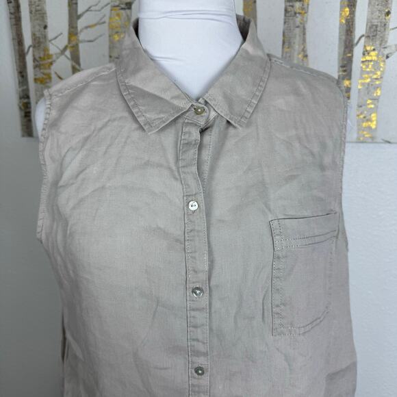 Jones New York 100% Linen Sleeveless Button Down Shirt Khaki XL - Picture 2 of 5